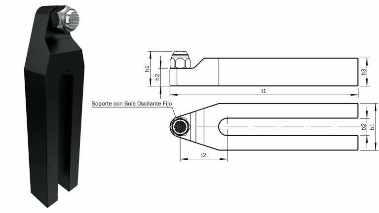 Brida con nariz con soporte con bola oscilante para utillajes modulares para amarre de piezas fabricados en España por Utillajes Legazpi