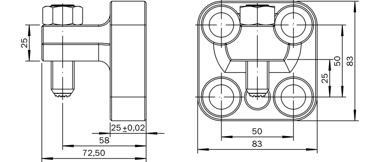 Plano bridas de retención de amarre lateral para utillajes modulares fabricados en España por Utillajes Legazpi