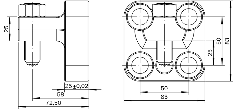 Plano brida de retención de amarre lateral para utillajes modulares fabricados en España por Utillajes Legazpi
