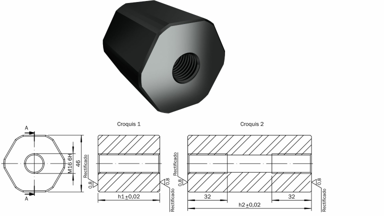 Extensión hexagonal de 46 para utillajes modulares para amarre de piezas fabricados en España por Utillajes Legazpi