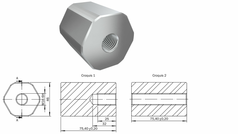 Extensión hexagonal mecanizable de 46 para utillajes modulares para amarre de piezas fabricados en España por Utillajes Legazpi