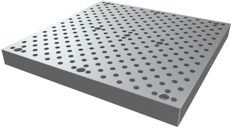 Mesa modular o placa de fijación modular de 600x600x57 para utillajes modulares fabricados en España por Utillajes Legazpi