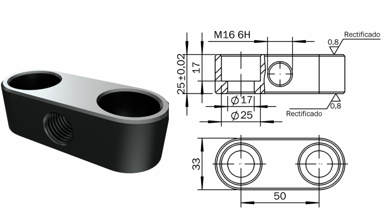 Puente tope de retención 50x33 L M16 para utillajes modulares para amarre de piezas fabricados en España por Utillajes Legazpi